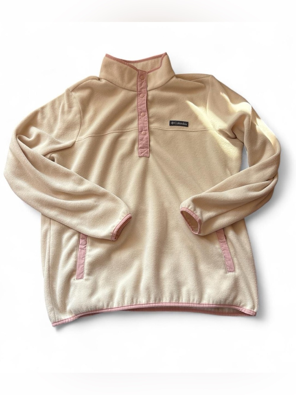 Columbia Cream & Pink Half Snap Fleece Pullover XL 🤍🩷